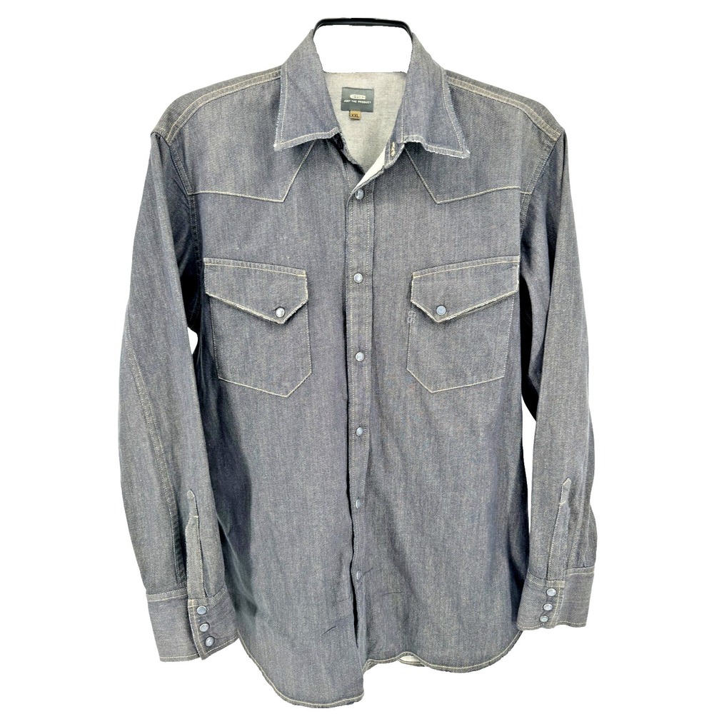 Vintage‎ G-Star Shirt XXL Dark Gray Pearl Snap Western Raw Denim Tacoma